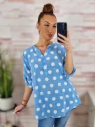 Pöttyös, roll-up ujjú, len anyagú felső L-XL