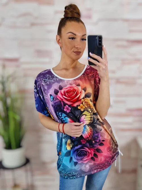 Mintás, oldalt összehúzható, rövid ujjú felső L-XL-XXL