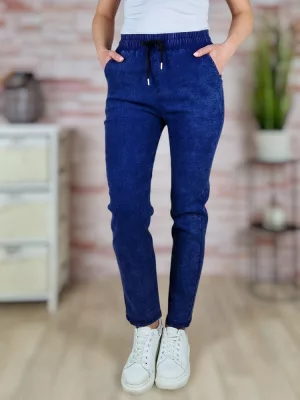   Farmerhatású, gumis és magas derekú, farmerkék nadrág M-XXL-ig