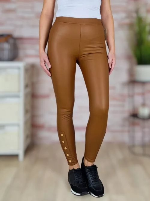 Díszgombos, bélelt, gumis derekú, műbőr leggings S-M, M-L