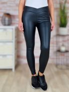 Átlapolt, vékonyan bélelt, fekete műbőr leggings S-M,M-L,L-XL