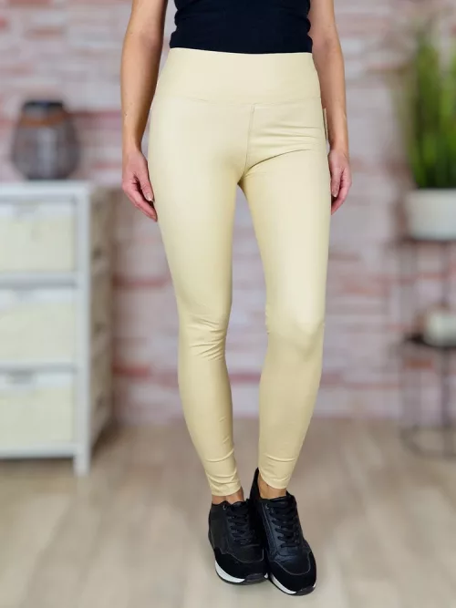 Magas derekú, bézs színű műbőr leggings S-M,M-L,L-XL