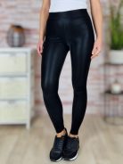 Széles gumis derekú, vékonyan bélelt, fekete leggings XS-L-ig