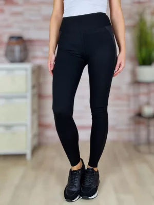   Magas és gumis derekú, műbőr betétes fekete leggings S-M,M-L,L-XL