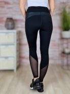 Magas és gumis derekú, műbőr betétes fekete leggings S-M,M-L,L-XL