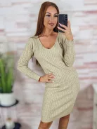 Anyagában csavart mintás, v-nyakú, kötött ruha S-M,L-XL