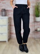 Polárbélelt, gumis szárú, gumis derekú, fekete nadrág M-L,XL-XXL