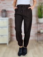 Polárbélelt, gumis szárú, gumis derekú, csokibarna nadrág M-L,XL-XXL