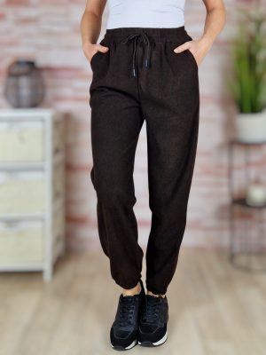   Polárbélelt, gumis szárú, gumis derekú, csokibarna nadrág M-L,XL-XXL