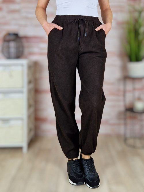 Polárbélelt, gumis szárú, gumis derekú, csokibarna nadrág M-L,XL-XXL