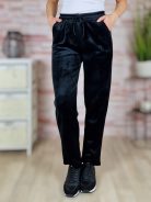 Bársonyos és vastag anyagú, gumis derekú, fekete nadrág S-M,L-XL,XL-XXL