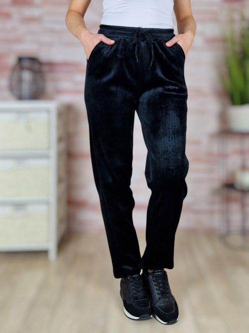 Bársonyos és vastag anyagú, gumis derekú, fekete nadrág S-M,L-XL,XL-XXL