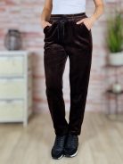 Bársonyos és vastag anyagú, gumis derekú, csokibarna nadrág S-M,L-XL,XL-XXL