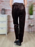 Bársonyos és vastag anyagú, gumis derekú, csokibarna nadrág S-M,L-XL,XL-XXL