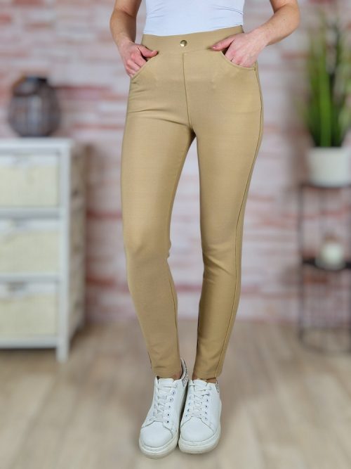 Gumis és magas derekú, díszgombos, zsebes nadrág S-XL-ig