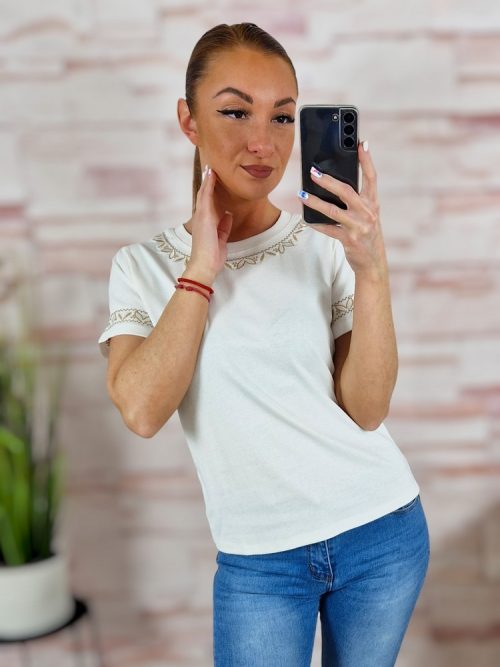 Hímzett díszítésű, rövid ujjú, pamut poló S-M,M-L