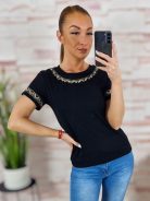 Hímzett díszítésű, rövid ujjú, pamut poló S-M,M-L