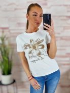 Virágmintás, strasszos, rövid ujjú poló S-M,M-L