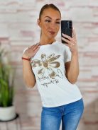 Virágmintás, strasszos, rövid ujjú poló S-M,M-L