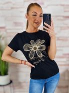 Virágmintás, strasszos, rövid ujjú poló S-M,M-L