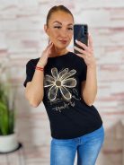 Virágmintás, strasszos, rövid ujjú poló S-M,M-L