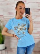 Virágmintás, strasszos, rövid ujjú poló S-M,M-L