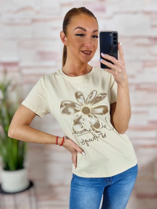 Virágmintás, strasszos, rövid ujjú poló S-M,M-L