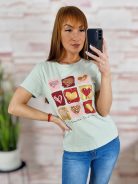 Szives mintás, strasszos díszítésű, rövid ujjú poló S-M