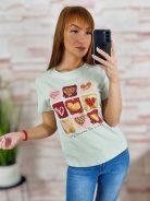 Szives mintás, strasszos díszítésű, rövid ujjú poló S-M