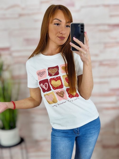 Szives mintás, strasszos díszítésű, rövid ujjú poló S-M,M-L