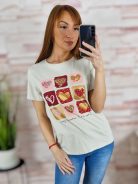 Szives mintás, strasszos díszítésű, rövid ujjú poló M-L