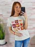 Szives mintás, strasszos díszítésű, rövid ujjú poló M-L