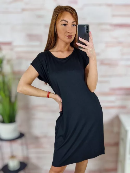 Kereknyakú, rövid ujjú, zsebes ruha M-L,L-XL
