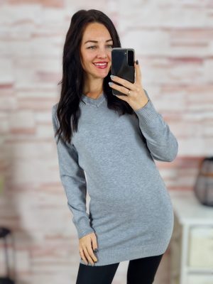   Passzés aljú és ujjú, v nyakú, gépi kötött anyagú tunika S-M-L