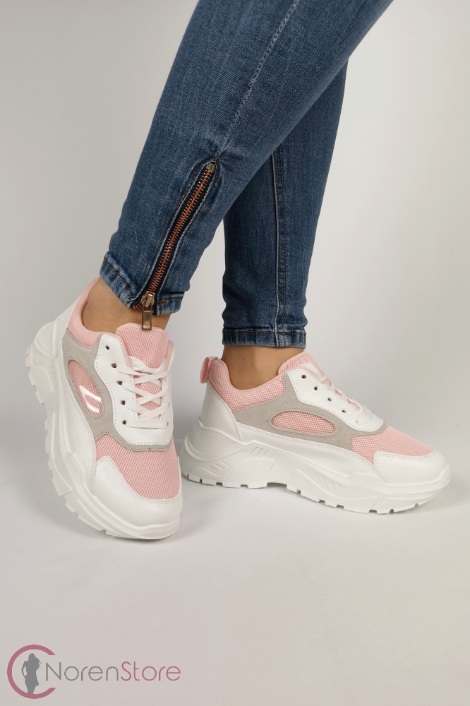 Rózsaszín-fehér magasított talprészű női cipő
